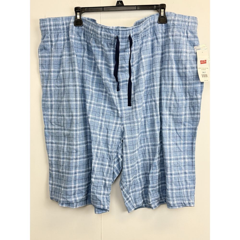 Saddlebred Mens 3XLT Pajama‎ Shorts Blue Plaid Drawstring Pockets Cotton Blend